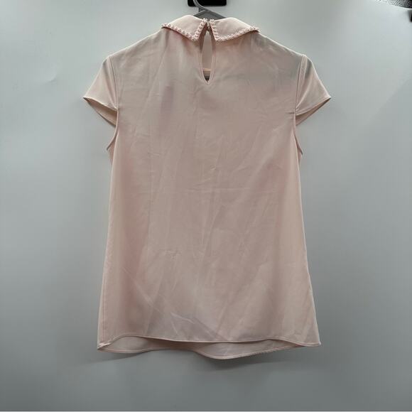 Catherine Malandrino Light‎ Pink Collared Bead Embellishment Short Sleeve Top XS - Picture 4 of 8